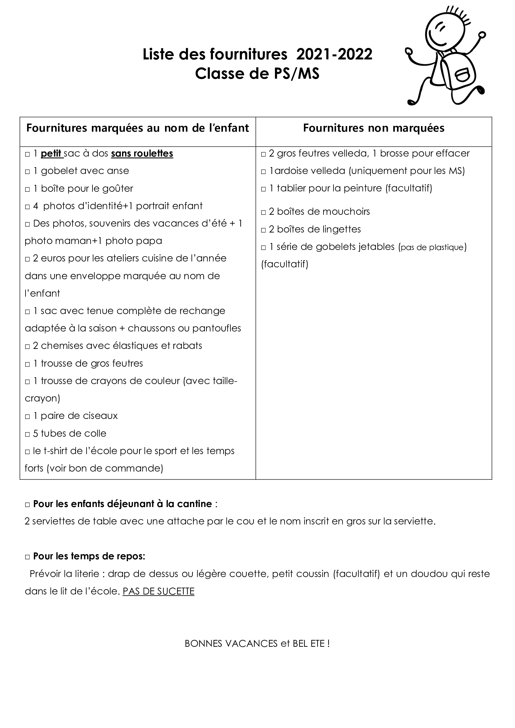 Listes des fournitures 2021-2022